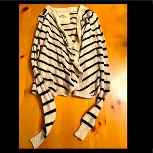 WHITE & NAVY BLUE STRIPED CARDIGAN